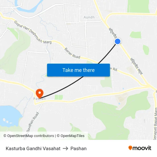 Kasturba Gandhi Vasahat to Pashan map