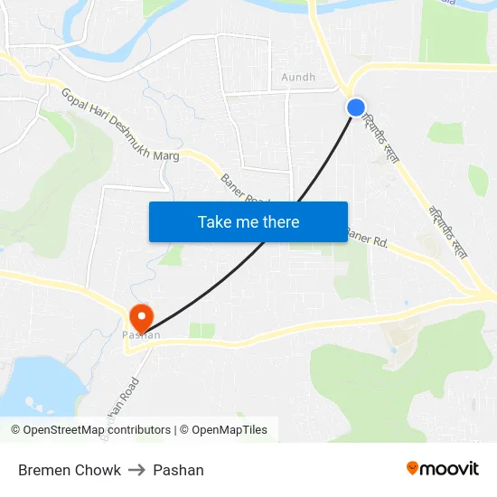 Bremen Chowk to Pashan map