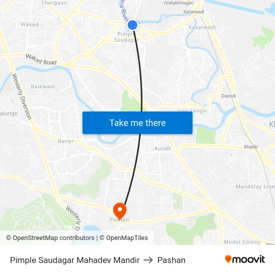 Pimple Saudagar Mahadev Mandir to Pashan map