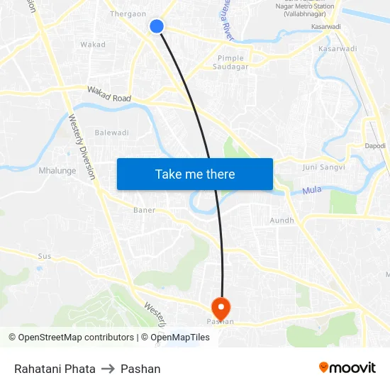 Rahatani Phata to Pashan map