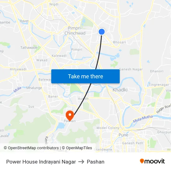Power House Indrayani Nagar to Pashan map