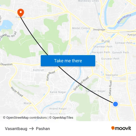 Vasantbaug to Pashan map