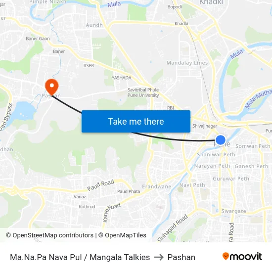 Ma.Na.Pa Nava Pul / Mangala Talkies to Pashan map