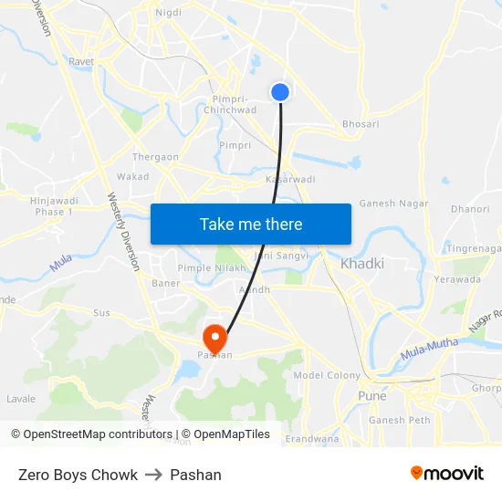 Zero Boys Chowk to Pashan map