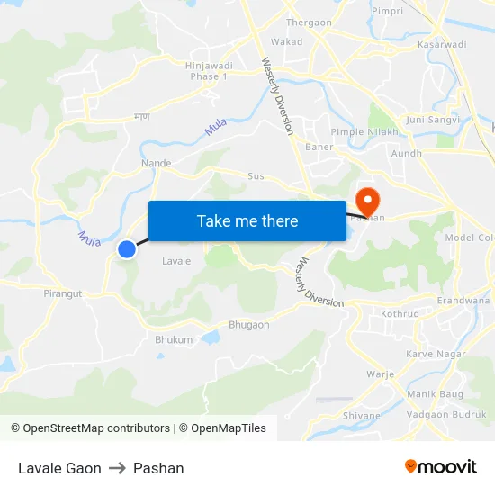 Lavale Gaon to Pashan map