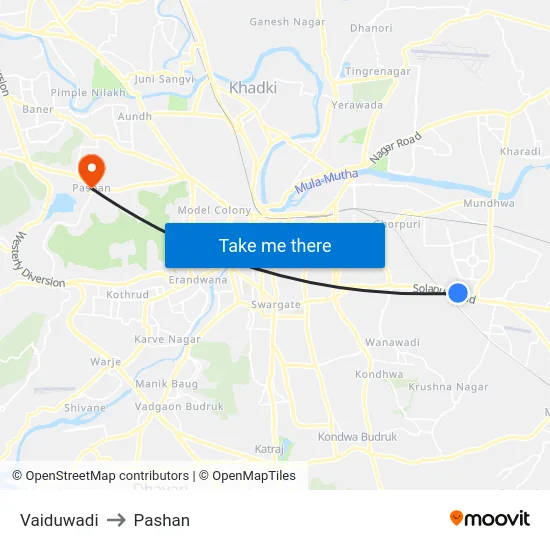 Vaiduwadi to Pashan map