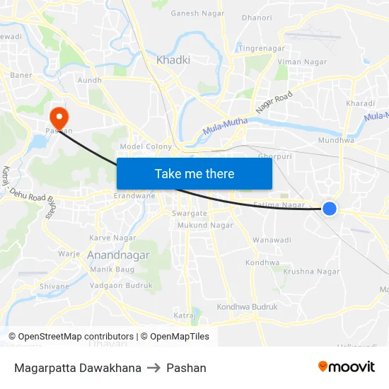 Magarpatta Dawakhana to Pashan map