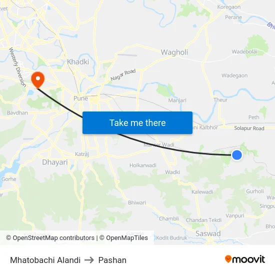 Mhatobachi Alandi to Pashan map