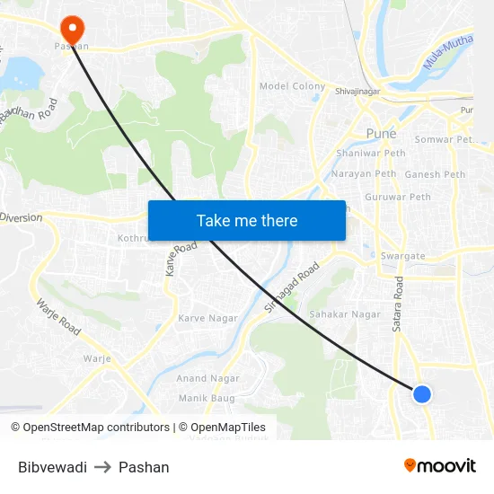 Bibvewadi to Pashan map