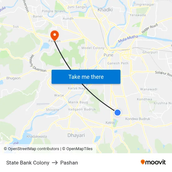 State Bank Colony to Pashan map