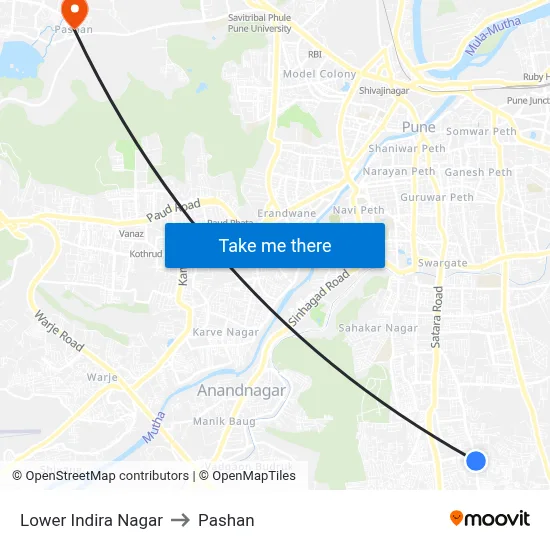 Lower Indira Nagar to Pashan map