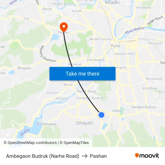 Ambegaon Budruk (Narhe Road) to Pashan map
