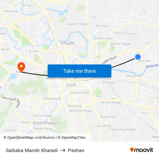 Saibaba Mandir Kharadi to Pashan map