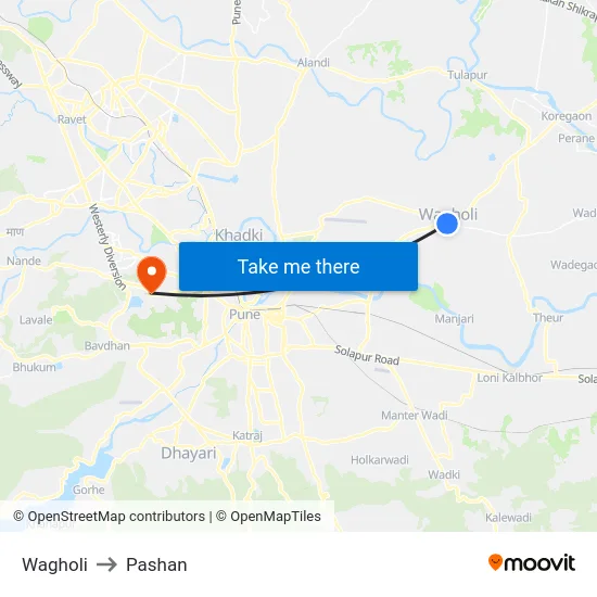 Wagholi to Pashan map