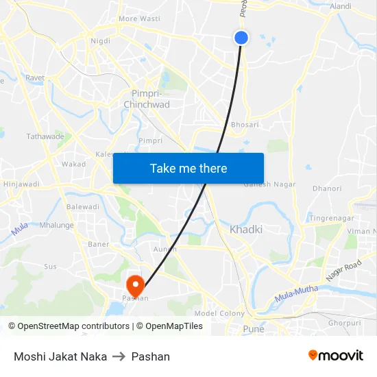 Moshi Jakat Naka to Pashan map