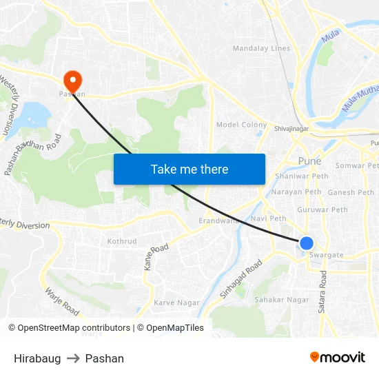 Hirabaug to Pashan map