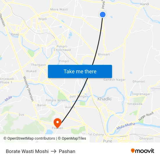 Borate Wasti Moshi to Pashan map