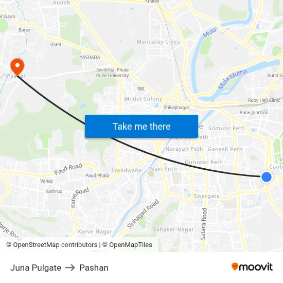 Juna Pulgate to Pashan map