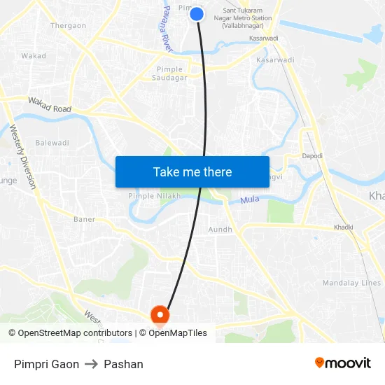 Pimpri Gaon to Pashan map