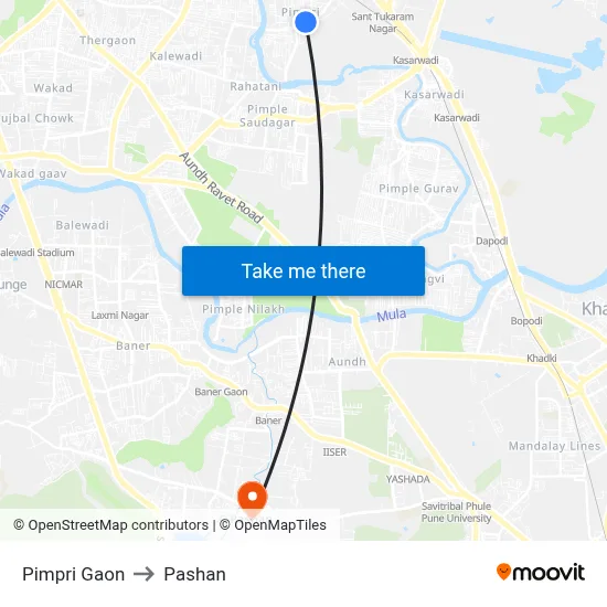 Pimpri Gaon to Pashan map