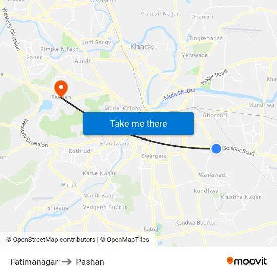 Fatimanagar to Pashan map