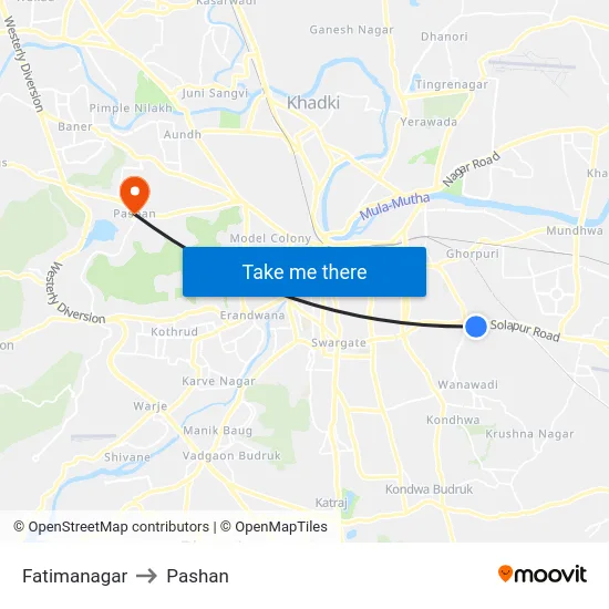 Fatimanagar to Pashan map