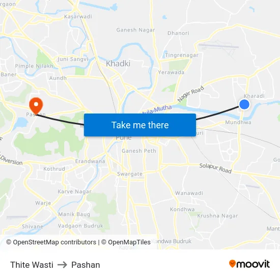 Thite Wasti to Pashan map