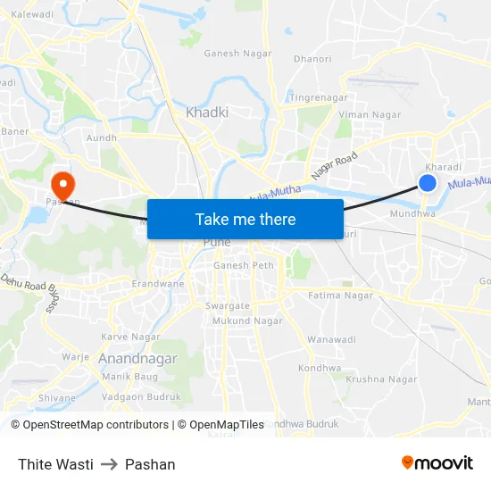 Thite Wasti to Pashan map