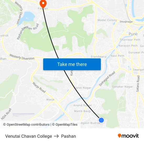 Venutai Chavan College to Pashan map