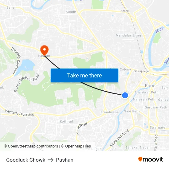 Goodluck Chowk to Pashan map