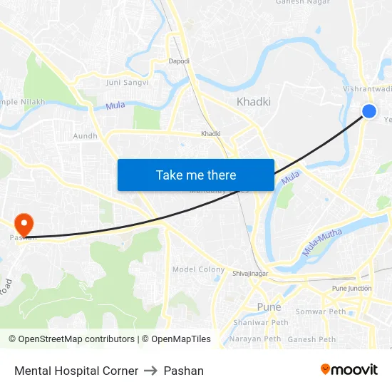Mental Hospital Corner to Pashan map