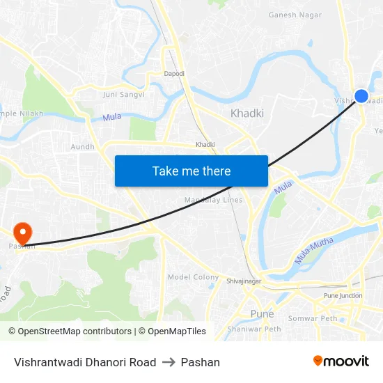 Vishrantwadi Dhanori Road to Pashan map