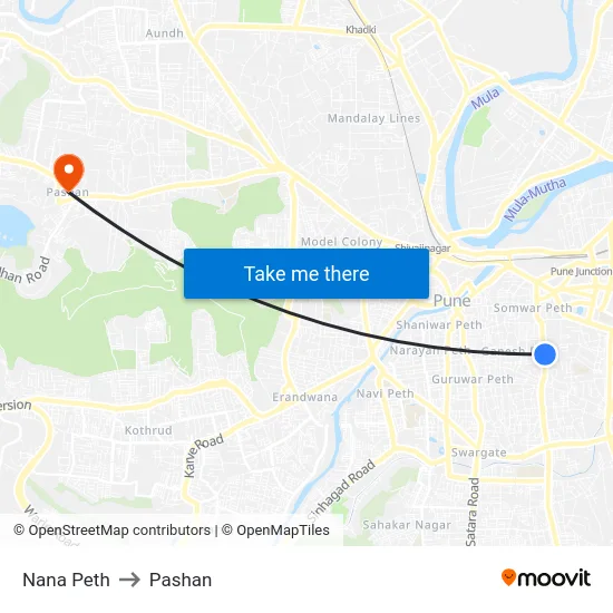 Nana Peth to Pashan map