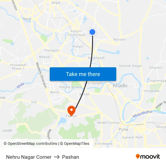 Nehru Nagar Corner to Pashan map
