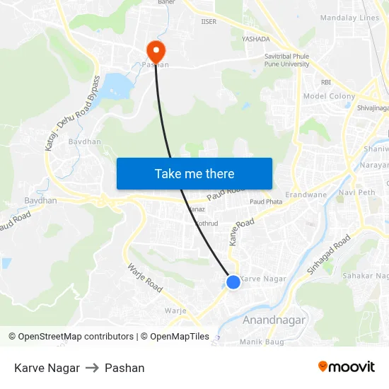 Karve Nagar to Pashan map