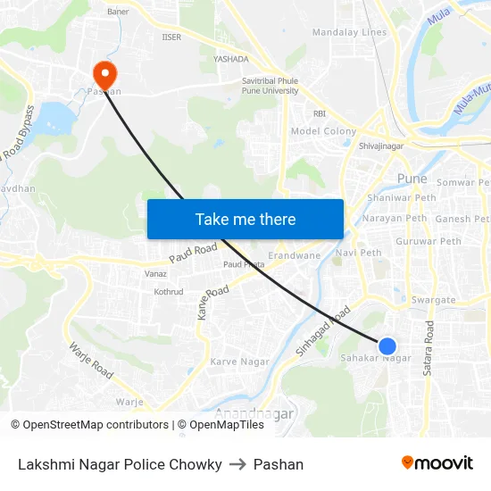 Lakshmi Nagar Police Chowky to Pashan map