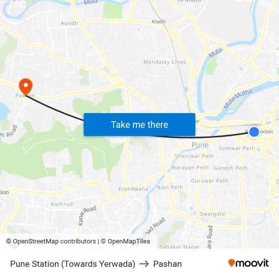 Pune Station (Towards Yerwada) to Pashan map