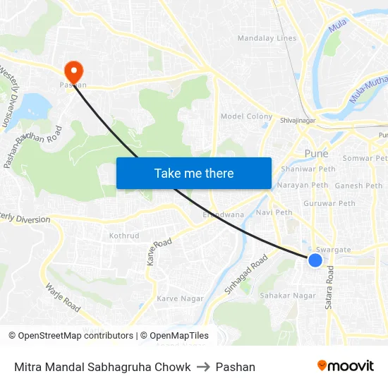 Mitra Mandal Sabhagruha Chowk to Pashan map