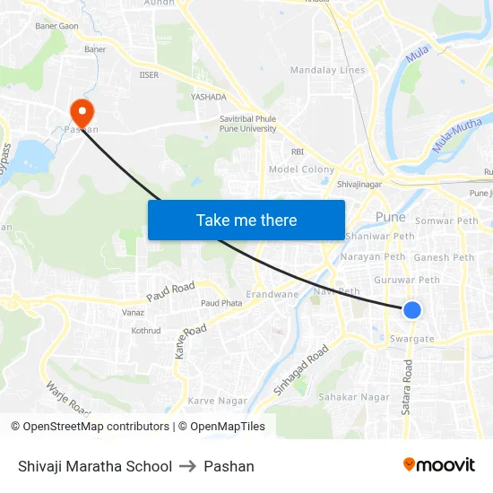 Shivaji Maratha School to Pashan map