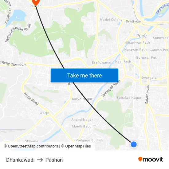 Dhankawadi to Pashan map