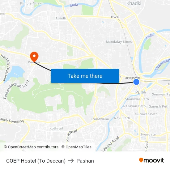 COEP Hostel (To Deccan) to Pashan map