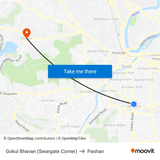 Gokul Bhavan (Swargate Corner) to Pashan map