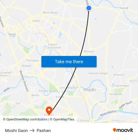 Moshi Gaon to Pashan map