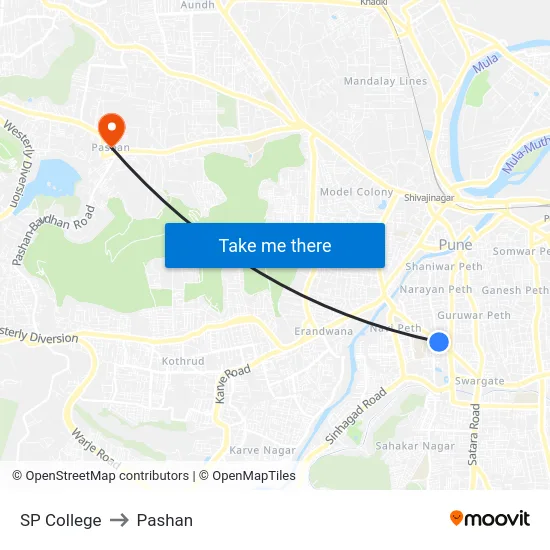 SP College to Pashan map