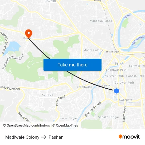 Madiwale Colony to Pashan map