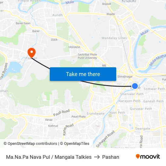 Ma.Na.Pa Nava Pul / Mangala Talkies to Pashan map