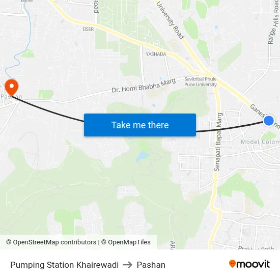 Pumping Station Khairewadi to Pashan map