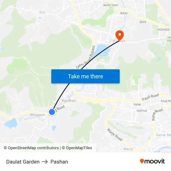 Daulat Garden to Pashan map