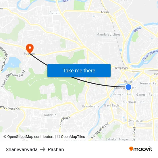 Shaniwarwada to Pashan map