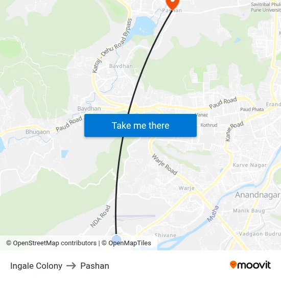 Ingale Colony to Pashan map